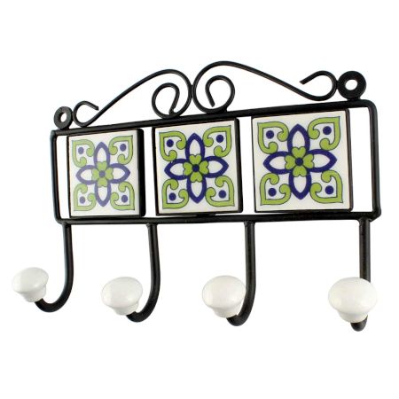 Pea Green Ceramic Floral Tile Hook